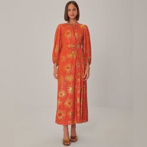 Farm Rio | Orange Sunny Mood Sequin Cut Out Midi Dress